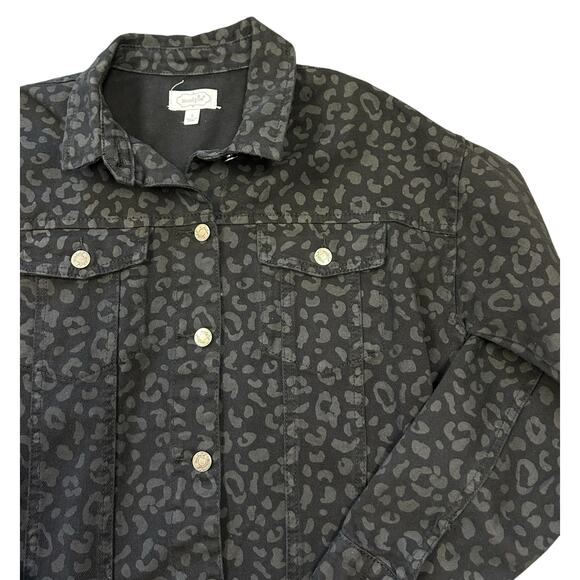 Mud Pie Shaw Boyfriend Jean Jacket Cotton Denim Black Leopard Women’s Size Small - Picture 5 of 8